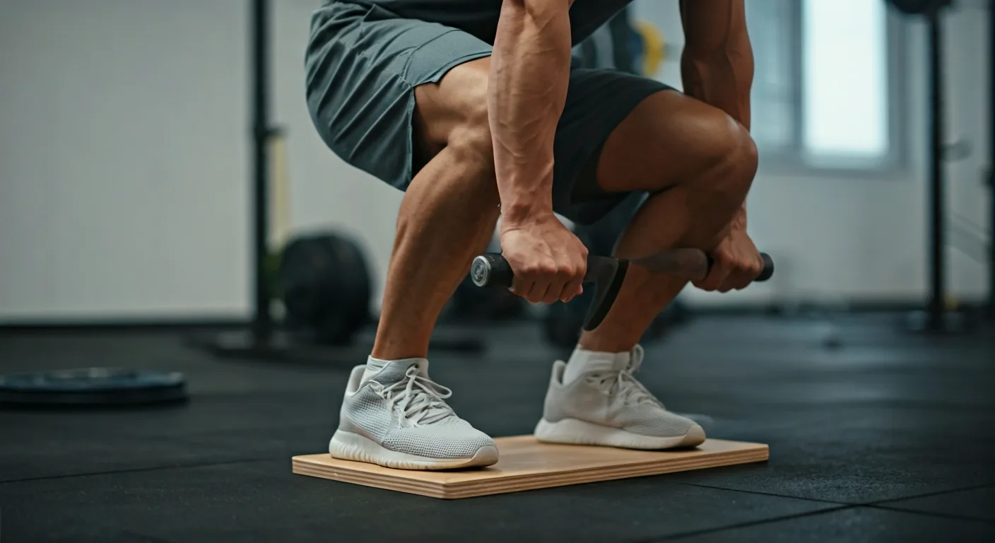 Knees Over Toes Equipment Guide: Essential Gear for ATG Training 2 Athlete performing a split squat on a slant board for Knees Over Toes training.