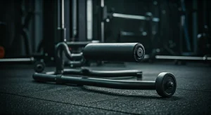 Single Leg Tib Bar: The Ultimate Guide to Unilateral Shin Strength 7 A modern black single leg tib bar loaded with a weight plate resting on a gym floor