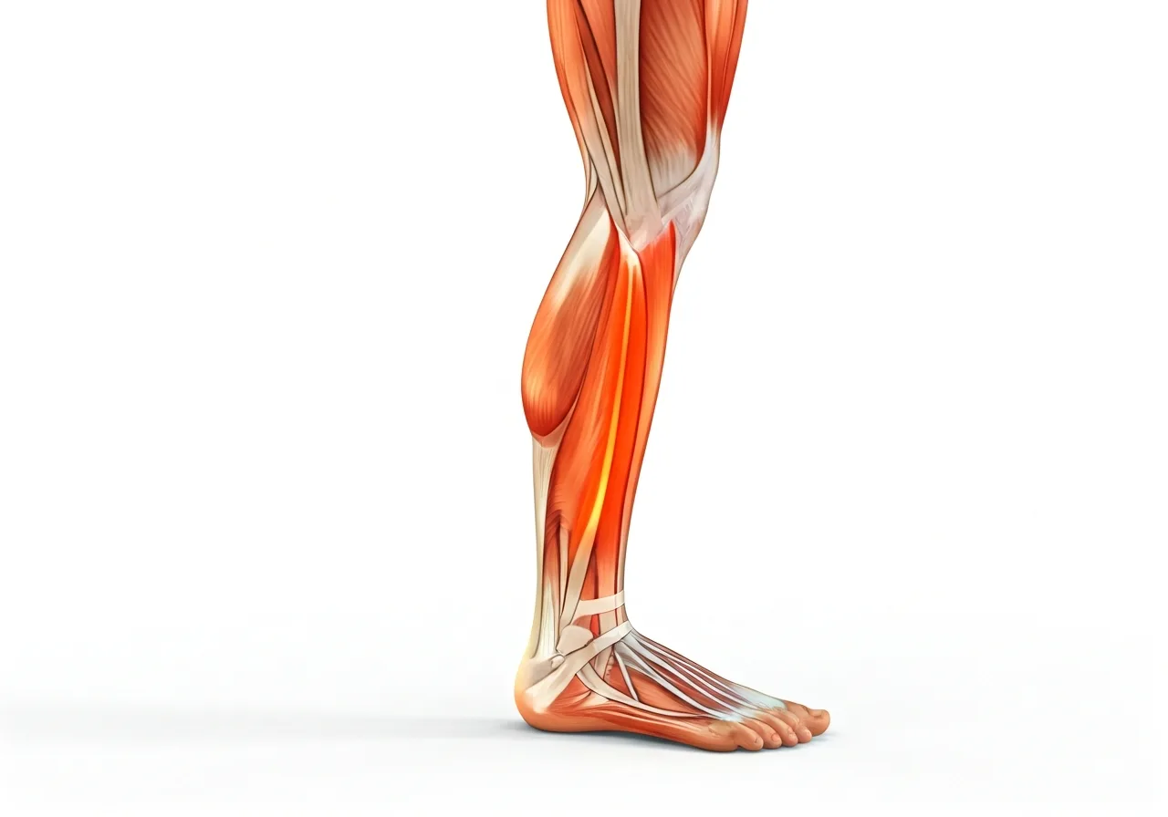 Diagram highlighting the tibialis anterior muscle during a tib bar raise